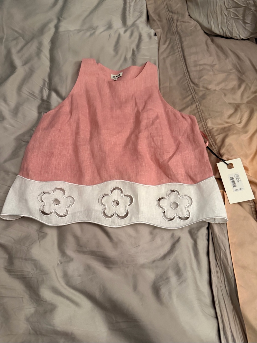 Staud Mika Floral Lace-Trimmed Linen Sleeveless Top. New with tags.